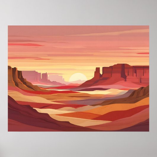 砂漠の夕日の抽象芸術背景 – 温暖な地球 ポスター (正面)