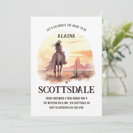 砂漠の夕日 ウォーターカラー 花嫁になる前の バチェロレッテパーティー 招待状 (スタンド正面)