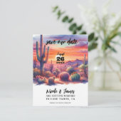 砂漠の夕日 グロー 水彩画 Save the Date 招待状 (スタンド正面)