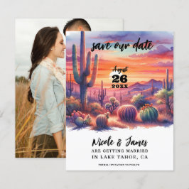 砂漠の夕日 グロー 水彩画 Save the Date 招待状
