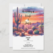 砂漠の夕日 グロー 水彩 Southwestern 結婚式 招待状 (正面)