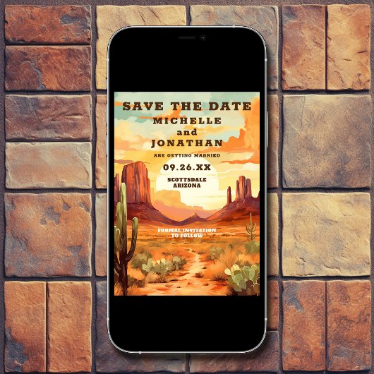 砂漠の夕日、サボテン南西部の写真結婚の数 セーブザデート