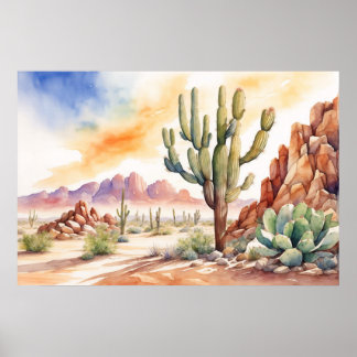 砂漠の夕日 ポスター