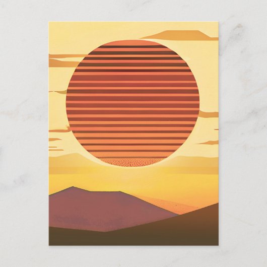 砂漠の夕日 ラストオレンジとブラウン ポストカード (正面)