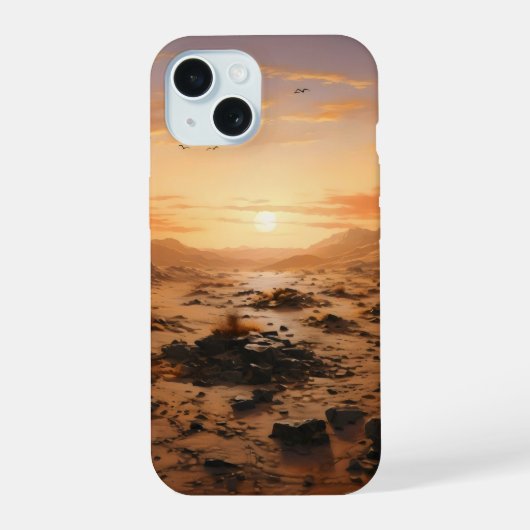 砂漠の夕日 iPhone 15ケース (裏面)