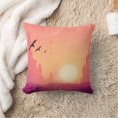 砂漠の夕焼けシーンと鳥 – 自然風景 クッション (ブランケット)