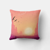 砂漠の夕焼けシーンと鳥 – 自然風景 クッション (裏面)