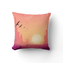 砂漠の夕焼けシーンと鳥 – 自然風景