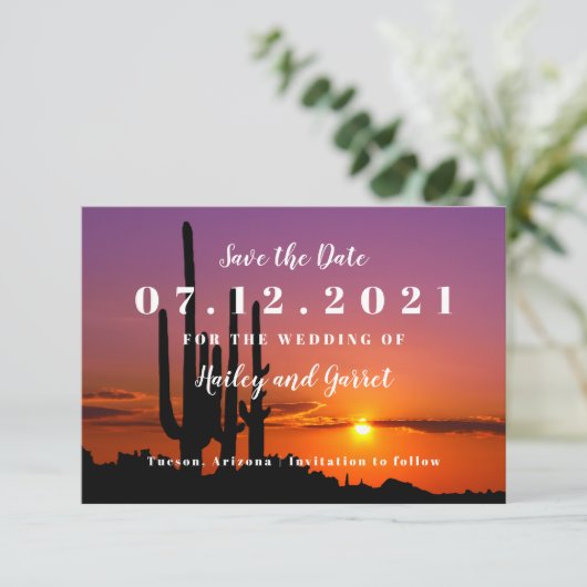 砂漠の夕焼け風景 Save the Date カード (スタンド正面)