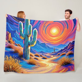 砂漠の夕焼け フリースブランケット