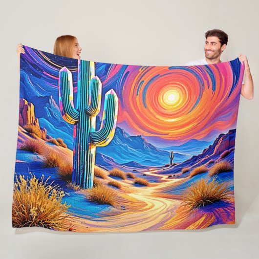 砂漠の夕焼け フリースブランケット (インサイチュ)