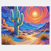 砂漠の夕焼け フリースブランケット (正面(横))