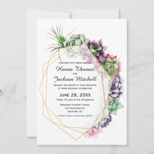 砂漠の多肉性結婚式招待状 招待状 (正面)