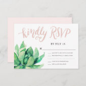 砂漠の多肉性RSVPカード – ピンク 出欠カード (正面/裏面)
