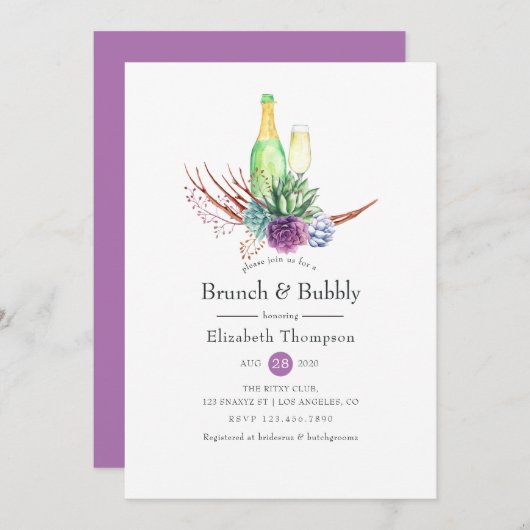 砂漠の多肉栽培ブランチとバブリーブライダルシャワー 招待状 (正面/裏面)