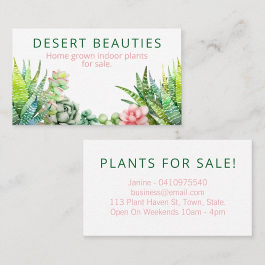 砂漠の多肉植物が家庭で育つ屋内植物 名刺 (正面/裏面)