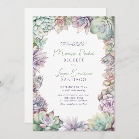 砂漠の多肉植物ガーデンウェディング 招待状 (正面/裏面)