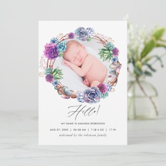 砂漠の多肉生誕発表写真カード 案内状 (スタンド正面)