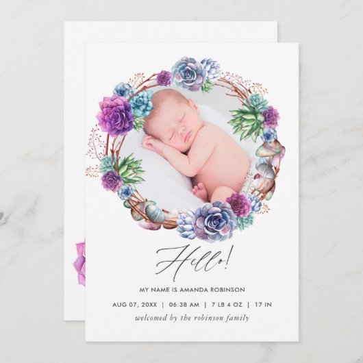 砂漠の多肉生誕発表写真カード 案内状 (正面/裏面)