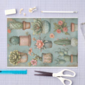 砂漠の多肉開花サボテンポットデコページ 薄葉紙 (クラフト)