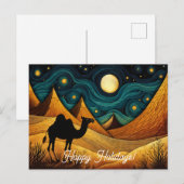 砂漠の夜にラクダのシルエットハッピーホリデイズ ポストカード (正面/裏面)