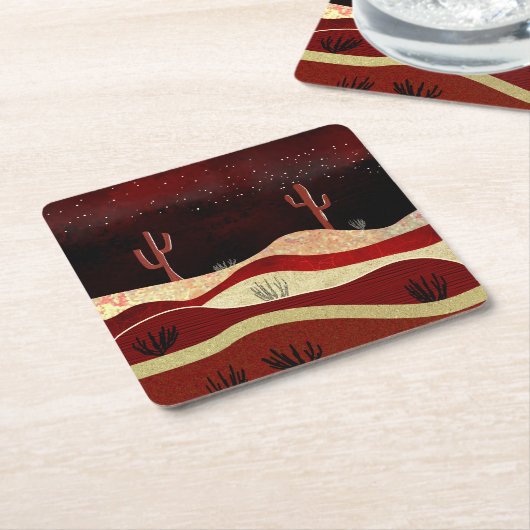 砂漠の夜 スクエアペーパーコースター (アングル)