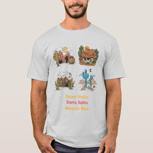 砂漠の夜 空の星 モスキートバイト 砂漠 Tシャツ (正面)