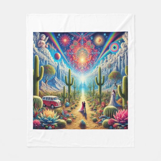 砂漠の夢の風景：無限のオアシス疑問に思 フリースブランケット (正面)