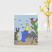 砂漠の少女と動物 カード (黄色い花)