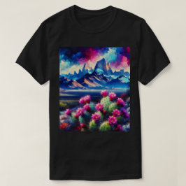砂漠の山に咲くサボテンのユニセックス Tシャツ