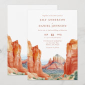 砂漠の山 水彩 エレガント ウェディング 招待状 (正面/裏面)