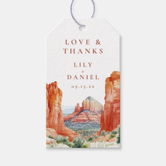 砂漠の山 水彩 結婚式 感謝カード ギフトタグ (正面)