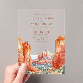 砂漠の山 水彩 結婚式 目的地 アクリル招待状