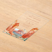 砂漠の山 水彩 結婚式 目的地 アクリル招待状 (レイダウン)