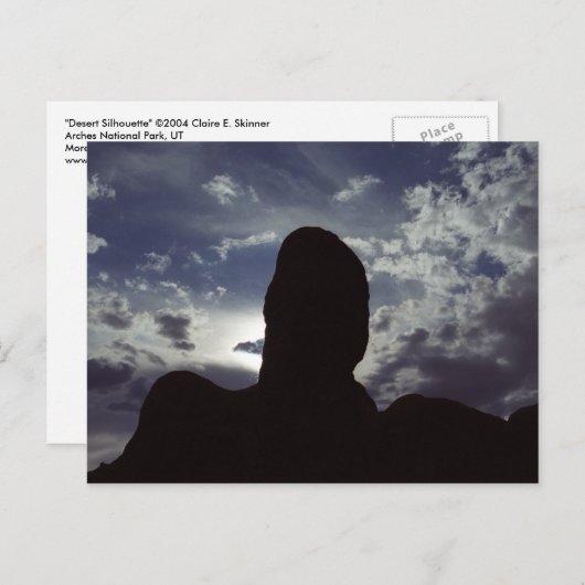砂漠の岩のシルエット：アーチーズ国立公園の写真 ポストカード (正面/裏面)