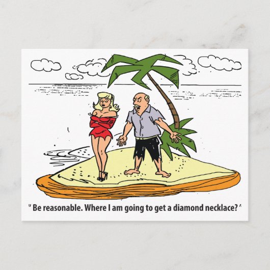 砂漠の島の男と女おもしろいヴィンテージ ポストカード (正面)