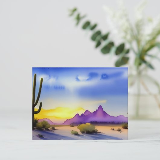 砂漠の日の出の風光明媚な水の色はがき ポストカード (スタンド正面)