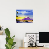 砂漠の日の出の風光明媚な水色 ポスター (ホームオフィス)