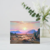 砂漠の日の出絵を描の霞カラフル雲 ポストカード (スタンド正面)