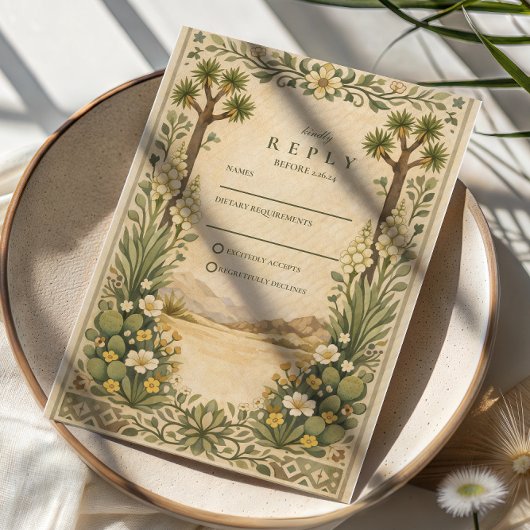 砂漠の植物をモチーフにしたラスティックな結婚式 出欠カード