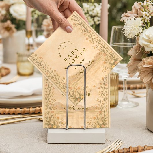 砂漠の植物ニュートラルフラワーベイビーシャワー スタンダードカクテルナプキン