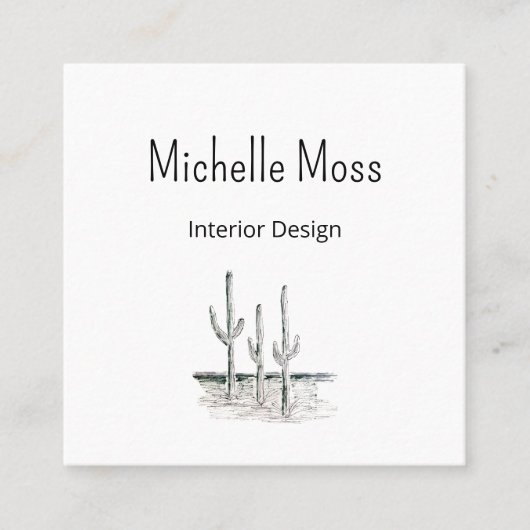 砂漠の植物体サボテンQRコードミニマリスト スクエア名刺 (正面)
