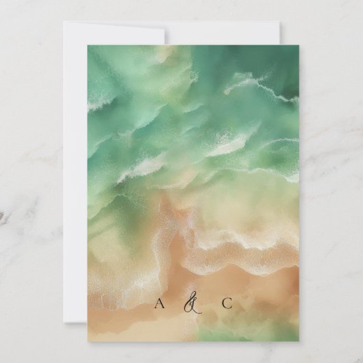 砂漠の海 オーシャンビーチ 水彩画 夏の署名 招待状 (裏面)