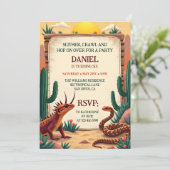 砂漠の爬虫類をテーマにした子供の誕生日パーティー 招待状 (スタンド正面)