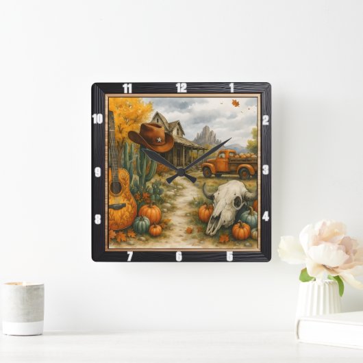 砂漠の秋の牧場の生活 スクエア壁時計 (ホーム)