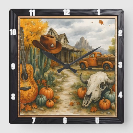砂漠の秋の牧場の生活 スクエア壁時計 (正面)