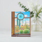 砂漠の背景を持つウィンドウのサンキャッチャー ポストカード (スタンド正面)