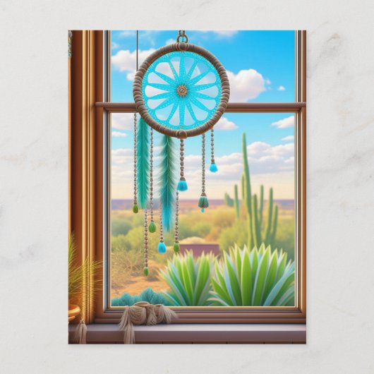 砂漠の背景を持つウィンドウのサンキャッチャー ポストカード (正面)