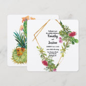 砂漠の花とカクタスの水彩ウェディング 招待状 (正面/裏面)