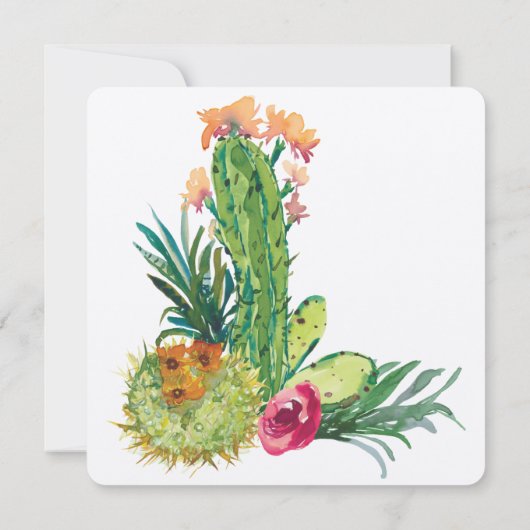 砂漠の花とサボテンの水結婚色の 招待状 (裏面)